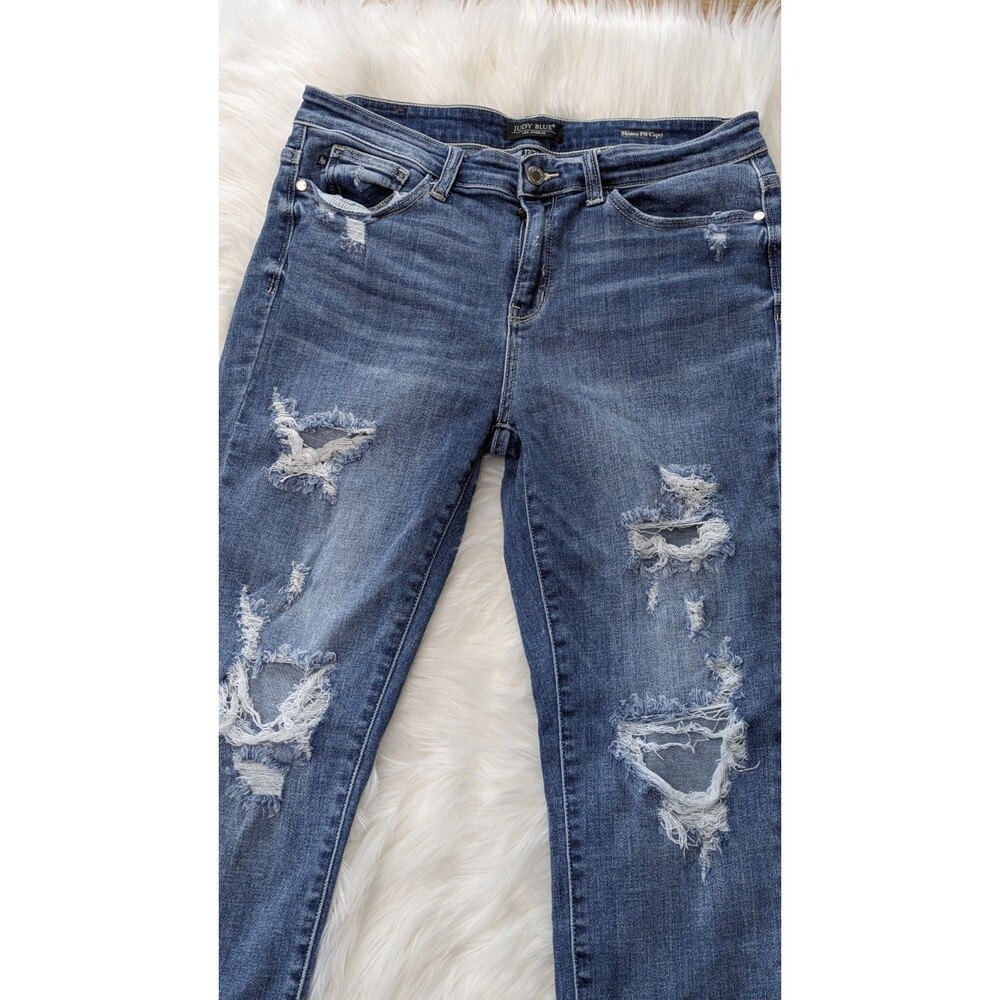 Judy Blue Jeans Womens 13/31 Skinny Capri Fit Distressed Raw Fray Hem Casual Y2K - Picture 3 of 11